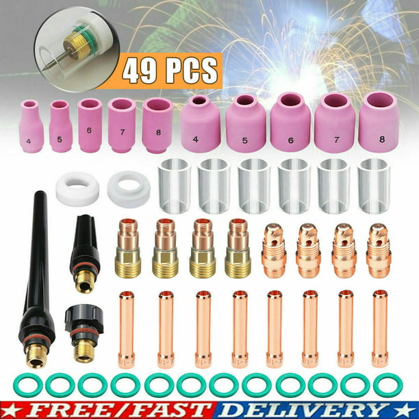 49Pcs tig welding torch stubby gas lens glass cup kit for wp-17/18 EW 